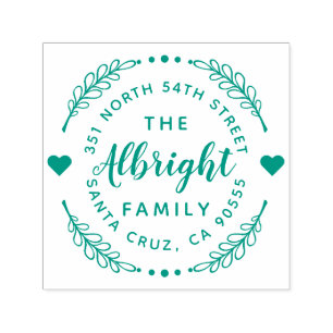 Tampon Auto-encreur Cute Hearts & Wreath Nom de famille Adresse de ret