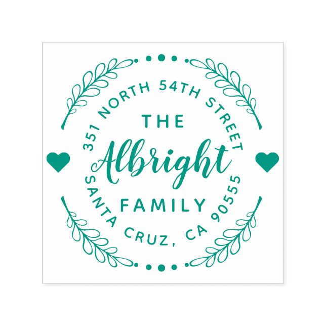 Tampon Auto-encreur Cute Hearts & Wreath Nom de famille Adresse de ret (Design)