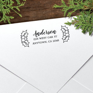 Tampon Auto-encreur Cute Holly Feuilles + Berries Holiday Return Adres