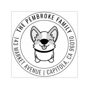 Tampon Auto-encreur Cute Kawaii Corgi Nom de famille Adresse de retour