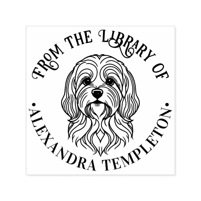 Tampon Auto-encreur Cute Lhasa Apso Dog Head Library Nom du livre (Design)