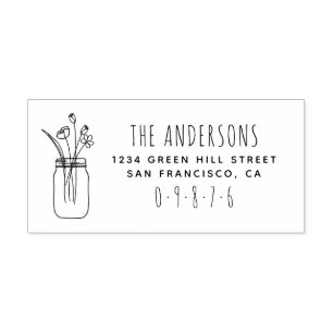 Tampon Auto-encreur Cute Mason Jar & Flowers Family Return Adresse