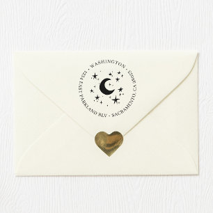 Tampon Auto-encreur Cute Moon & Stars Nom de famille Adresse de retour