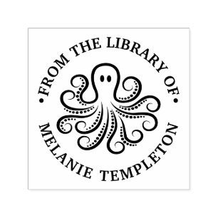 Tampon Auto-encreur Cute Octopus "From the library of" Nom Livre