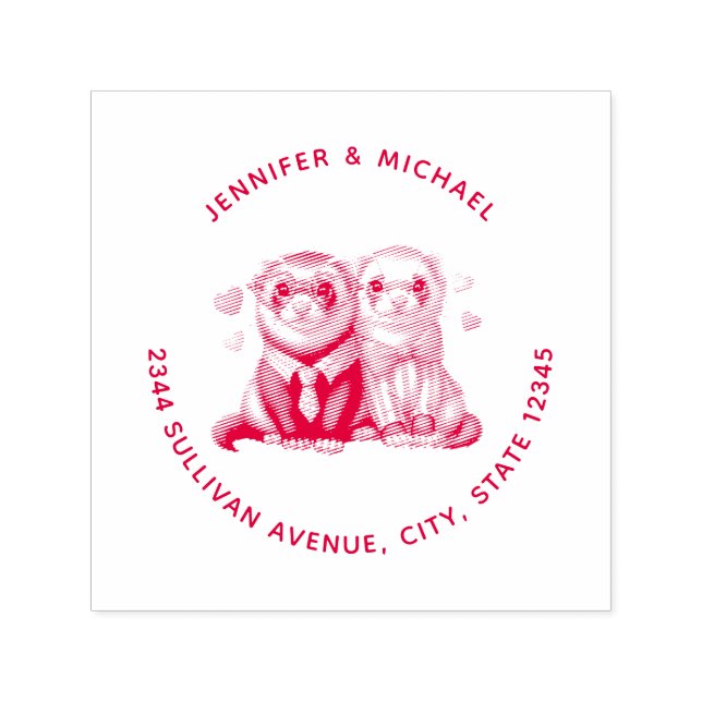 Tampon Auto-encreur Cute Otter Couple en amour Adresse (Design)