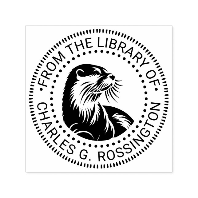 Tampon Auto-encreur Cute Otter Head #2 Round Library Nom du livre (Design)