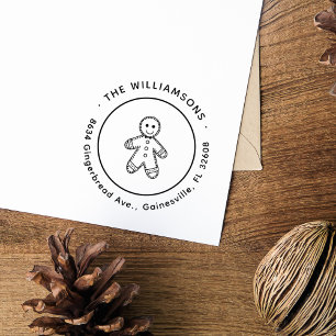 Tampon Auto-encreur Cute pain d'épices homme Noël Adresse de retour