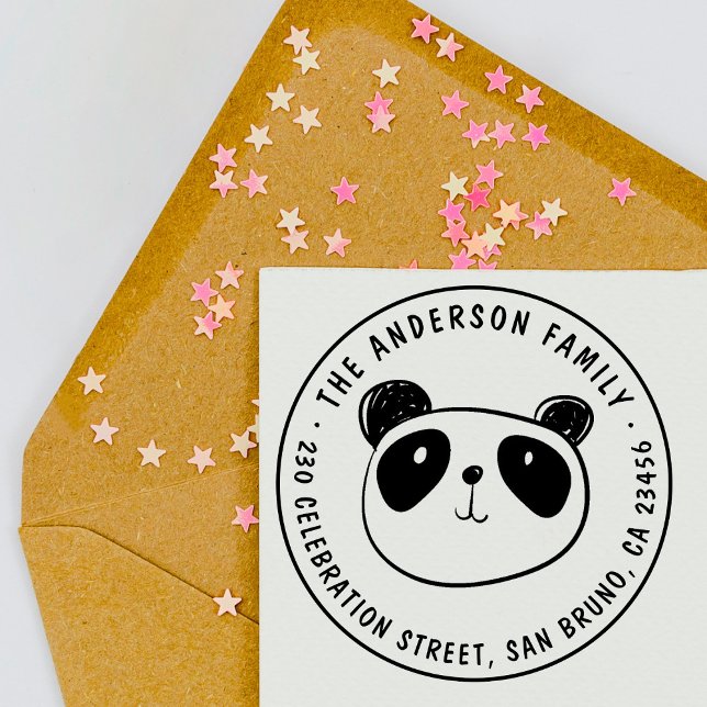Tampon Auto-encreur Cute Panda Nom de famille personnalisé Ronde Adres (Créateur téléchargé)