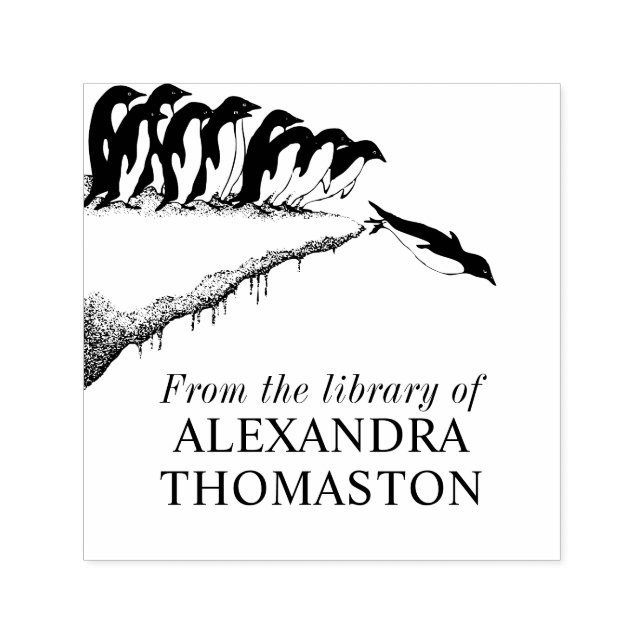 Tampon Auto-encreur Cute Penguins Cliff Diving Library Nom du livre (Design)