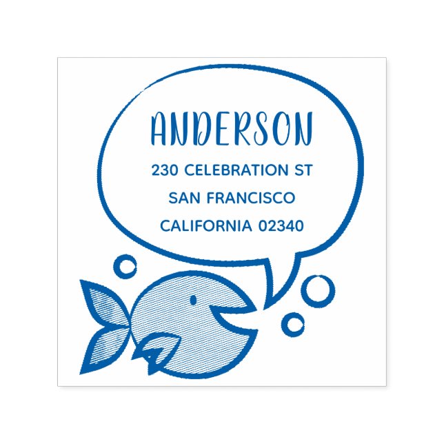 Tampon Auto-encreur Cute Poisson Discours Bubble Nom de famille Adress (Design)
