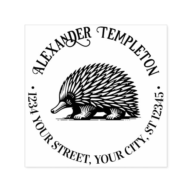 Tampon Auto-encreur Cute Quilled Echidna Australie Nom Adresse de reto (Design)