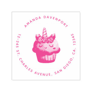 Tampon Auto-encreur Cute rose Cupcake Unicorn avec Rose