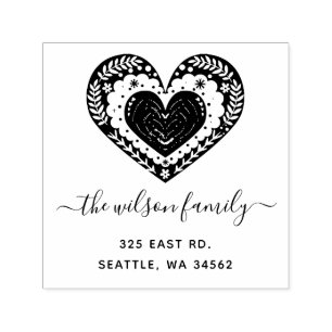 Tampon Auto-encreur Cute Scandinavian Heart Nordic Adresse de retour