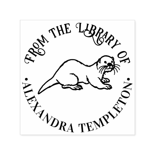 Tampon Auto-encreur Cute Sea Otter Round Library Nom du livre (Design)