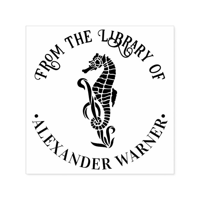 Tampon Auto-encreur Cute Seahorse Ocean Beach Theme Library Livre (Design)