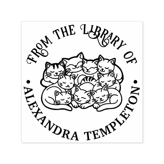 Tampon Auto-encreur Cute Snuggling Sleeping Chats Bibliothèque Nom du  (Design)