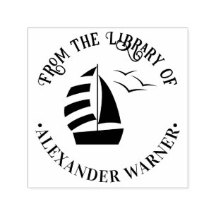 Tampon Auto-encreur Cute voilier #2 Nautical Round Library Nom du livr