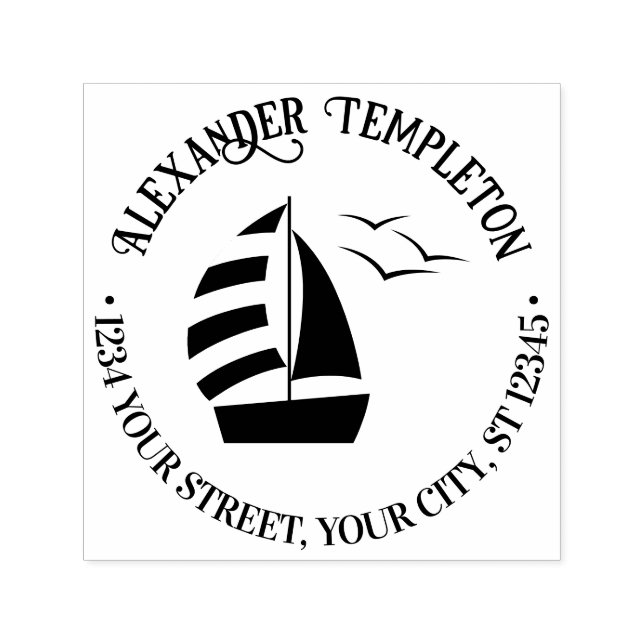 Tampon Auto-encreur Cute voilier #2 Nautique Nom de la course Adresse  (Design)