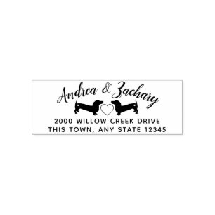 Tampon Auto-encreur Dachshunds avec Heart Couple Adresse de retour