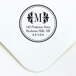 Tampon Auto-encreur Damask Monogram Initial Classic Return Adresse