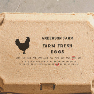 Tampon Auto-encreur Date encerclée - Oeufs Carton avec poulet