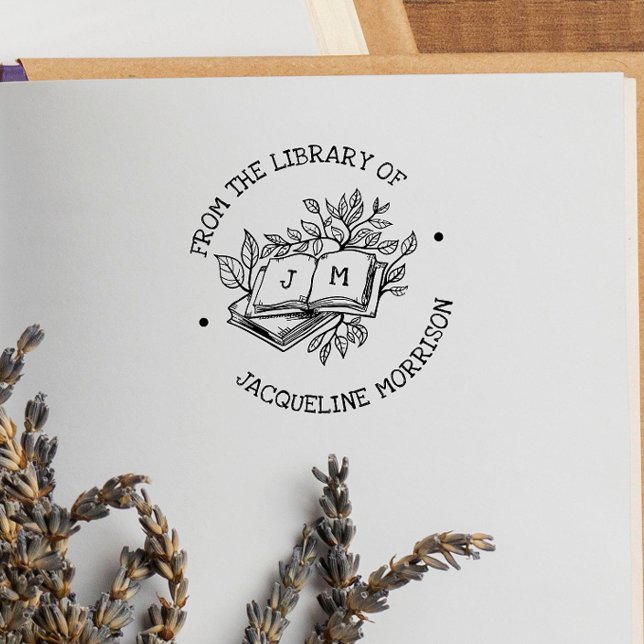 Tampon Auto-encreur De la bibliothèque d'initiales de livres botanique (Créateur téléchargé)