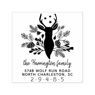 Tampon Auto-encreur Deer Antlers Rustic Holiday Adresse de Noël