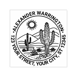 Tampon Auto-encreur Desert Cactus Landcape #1 Nom Adresse de retour