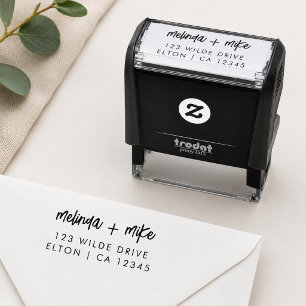 Tampon Auto-encreur Design tendance Couple   Adresse du Mariage de scr