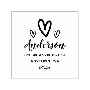 Tampon Auto-encreur Doodle Hearts Adresse de retour personnalisée