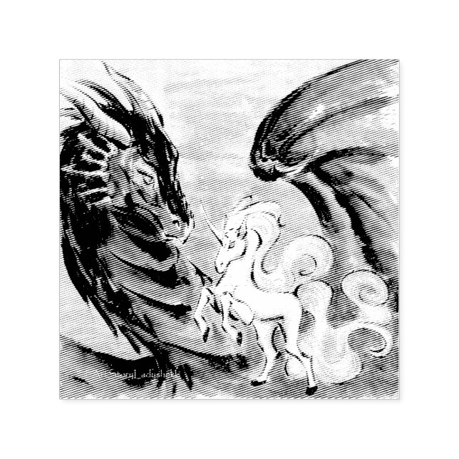 Tampon Auto-encreur Dragon et Unicorne // Courtoisie (Design)