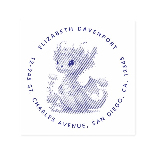 Tampon Auto-encreur Dragon violet à couronne élégante (Design)
