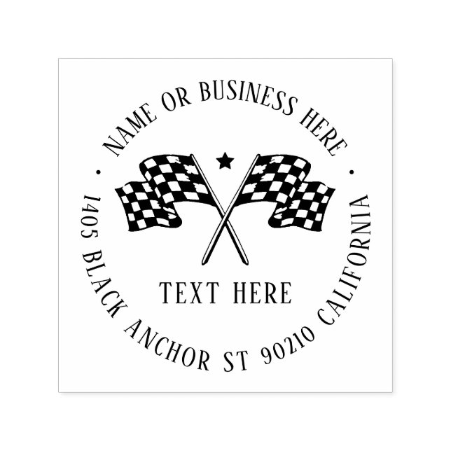 Tampon Auto-encreur Drapeau à damier de piste de course automobile Nom (Design)