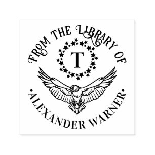 Tampon Auto-encreur Eagle Single Initial Star Wreath Library Nom du li