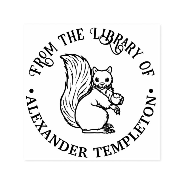 Tampon Auto-encreur Écureuil rustique mou avec la bibliothèque de noix (Design)