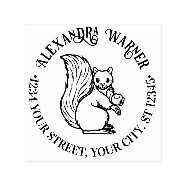 Tampon Auto-encreur Écureuil rustique mou avec Nut Nom Adresse de reto (Design)