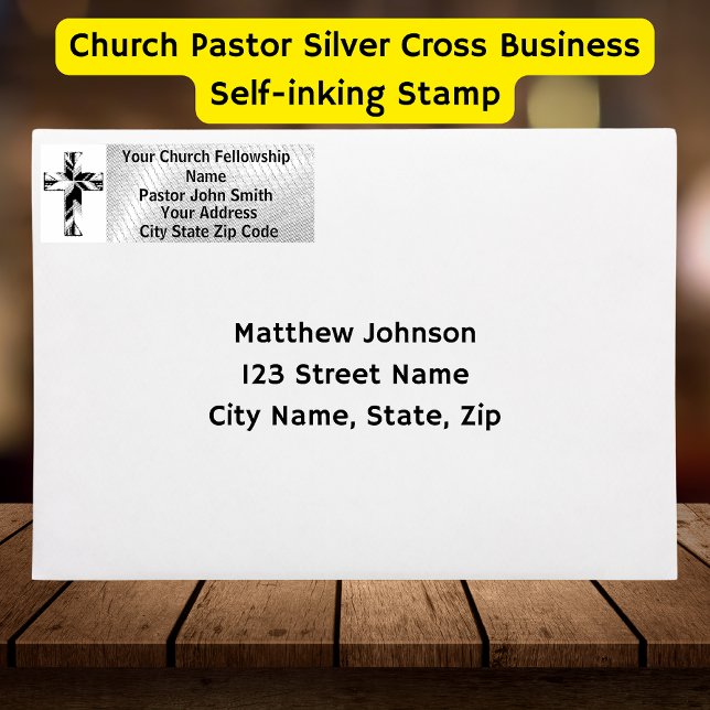 Tampon Auto-encreur Église Pastor Silver Cross (Church Pastor Silver Cross Business Self-inking Stamp)