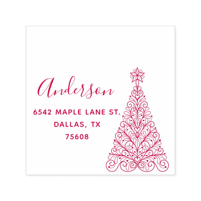 Tampon Auto-encreur Élégant arbre de Noël Nom personnalisé Adresse de  (Design)