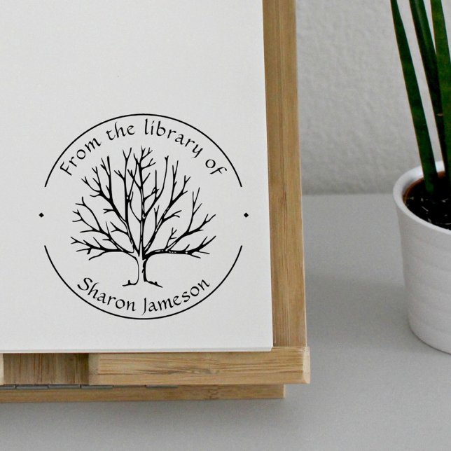 Tampon Auto-encreur Élégant arbre d'hiver | De la Bibliothèque de | Li (Elegant Winter Tree | From the Library of | Book Self-inking Stamp)