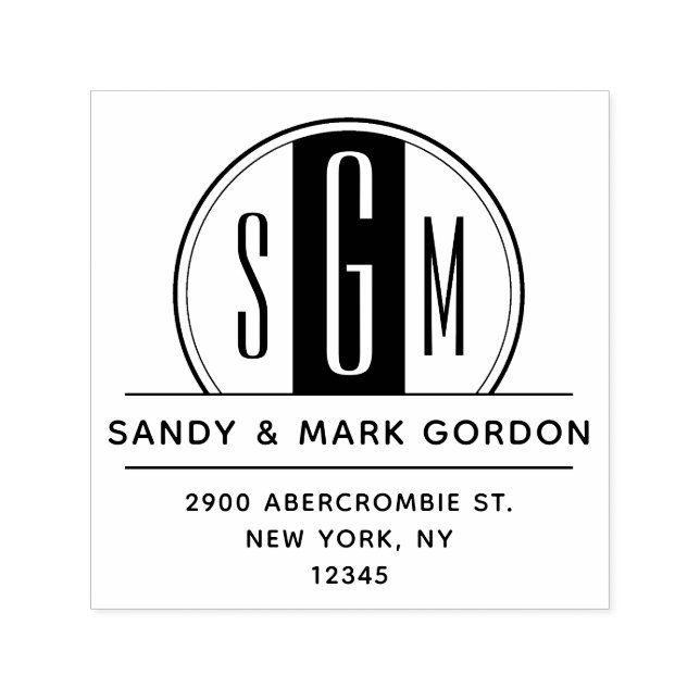 Tampon Auto-encreur Elégant Art Déco Monogramme Circle Adresse de reto (Design)