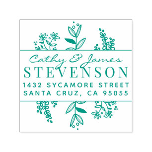 Tampon Auto-encreur Élégant Botanique Marié Couple Adresse de retour