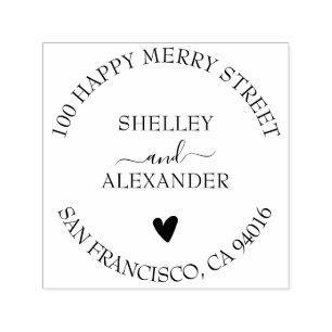 Tampon Auto-encreur Élégant Coeur Deux Noms Adresse de retour