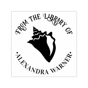 Tampon Auto-encreur Elégant Conch Shell Beach Round Library Livre