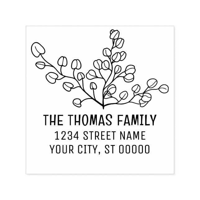 Tampon Auto-encreur Elegant Dollar Argent Eucalyptus Nom Adresse (Design)