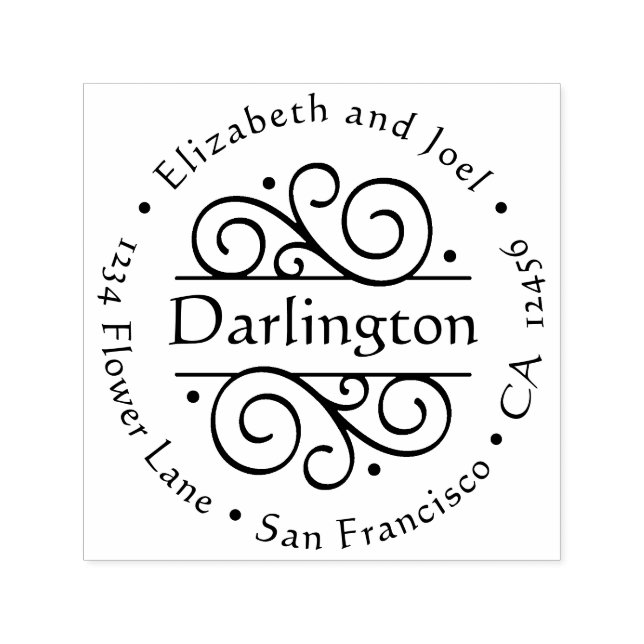 Tampon Auto-encreur Élégant Fancy Round Classic Mariage Adresse de ret (Design)