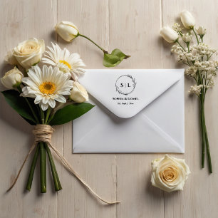 Tampon Auto-encreur Élégant floral Mariage moderne Initiales