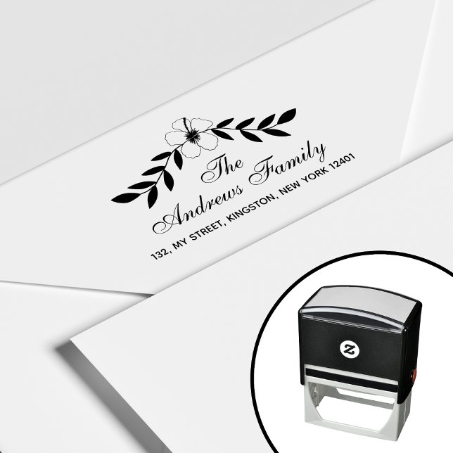 Tampon Auto-encreur Elégant Floral Nom de famille feuille (Créateur téléchargé)