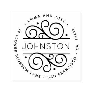 Tampon Auto-encreur Élégant Flourished Round Return Adresse