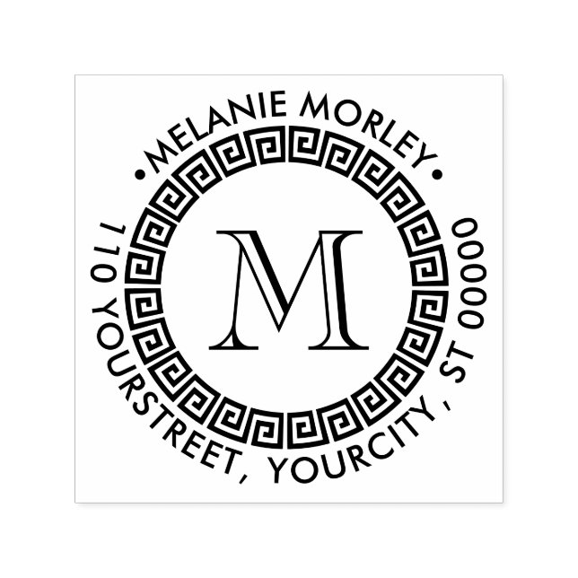 Tampon Auto-encreur Élégant grec Key Nom du cadre Adresse Monogramme (Design)