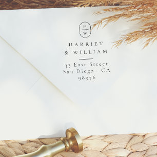 Tampon Auto-encreur Élégant Initiales Mariage Monogramme Adresse de re